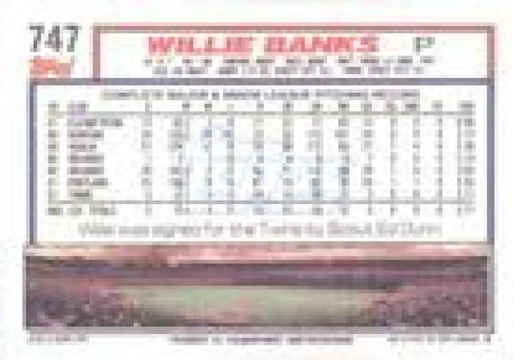 1992 Topps Micro #747 Willie Banks NM-MT Minnesota Twins Baseball Card - Baseball Card Single