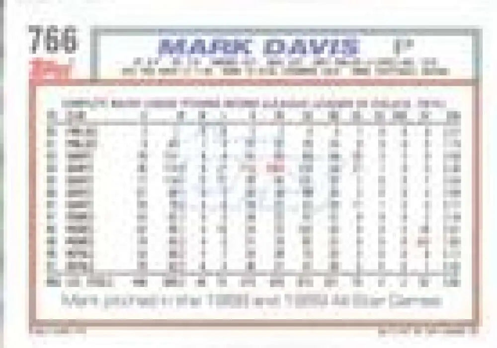 1992 Topps Micro #766 Mark Davis NM-MT Kansas City Royals Baseball Card - Baseball Card Single