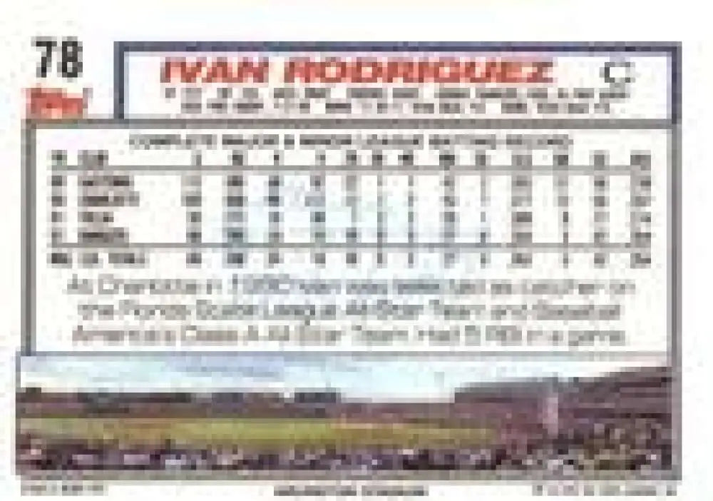 1992 Topps Micro #78 Ivan Rodriguez NM-MT Texas Rangers Baseball Card - Baseball Card Single