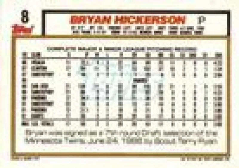 1992 Topps Micro #8 Bryan Hickerson NM-MT RC Rookie San Francisco Giants Baseball Card - Baseball Card Single