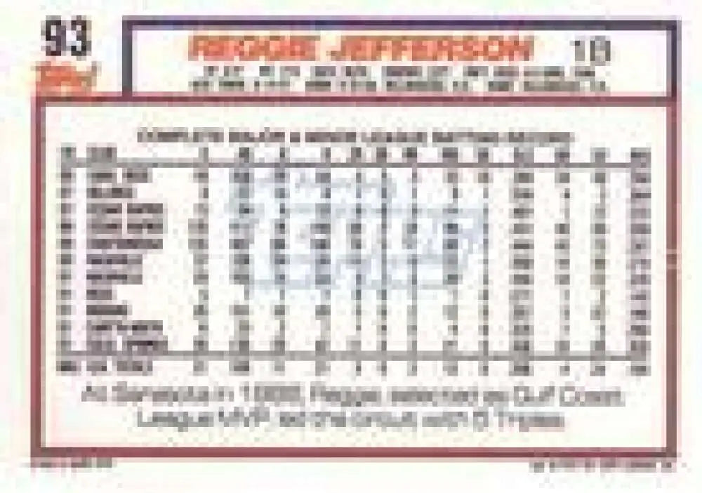 1992 Topps Micro #93 Reggie Jefferson NM-MT Cleveland Indians Baseball Card - Baseball Card Single