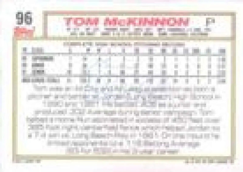 1992 Topps Micro #96 Tom McKinnon NM-MT RC Rookie St. Louis Cardinals Baseball Card - Baseball Card Single