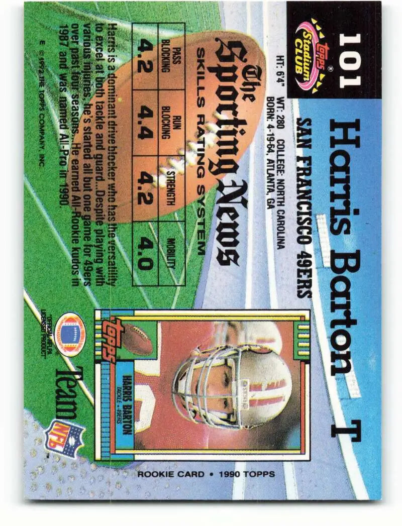 1992 Topps Stadium Club #101 Harris Barton EX Excellent San Francisco 49ers Football Card - Football Card Single