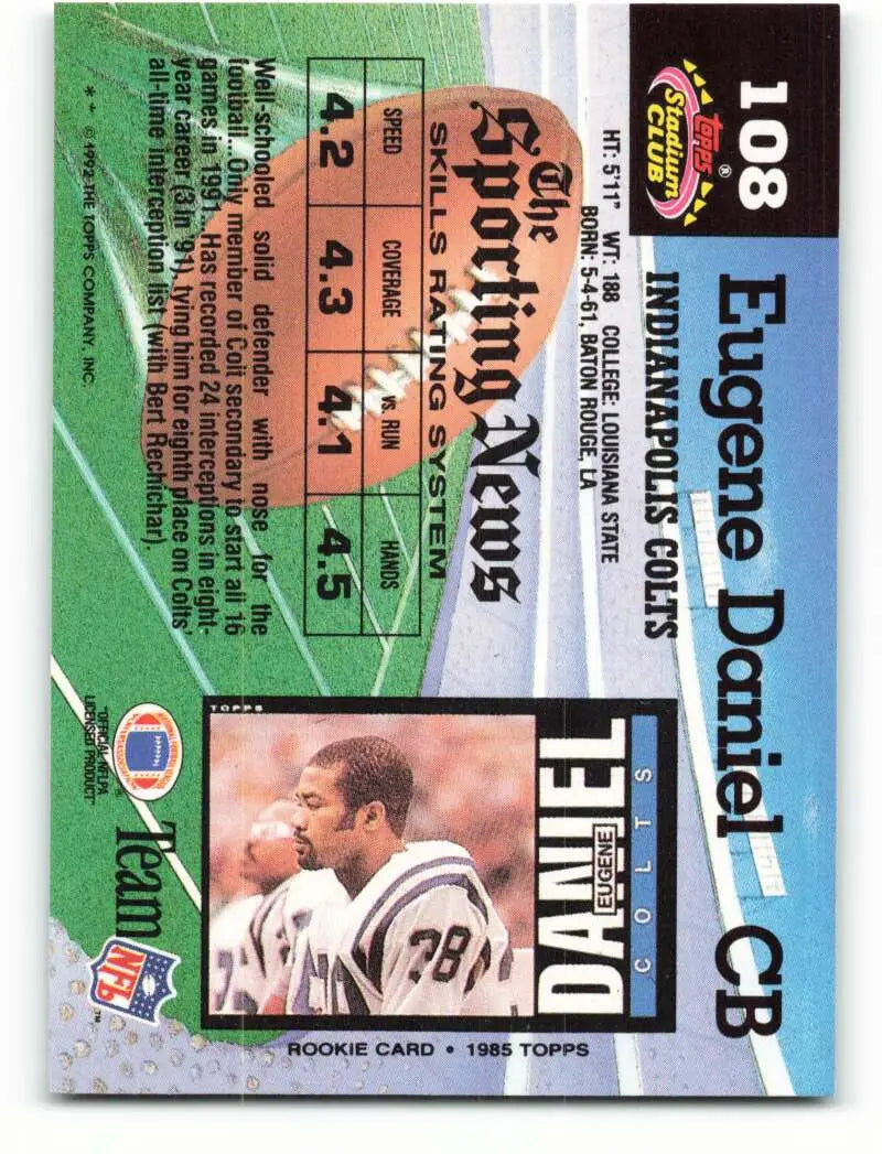 1992 Topps Stadium Club #108 Eugene Daniel EX Excellent Indianapolis Colts Football Card - Football Card Single