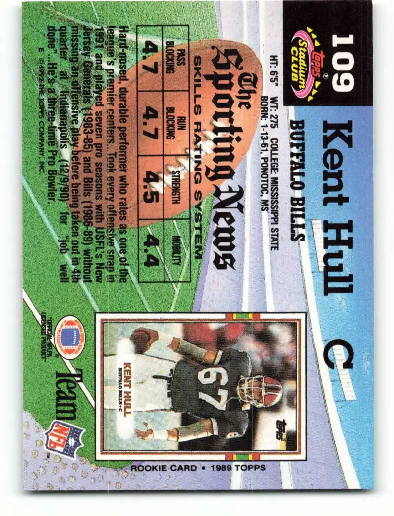 1992 Topps Stadium Club #109 Kent Hull EX Excellent Buffalo Bills Football Card - Football Card Single