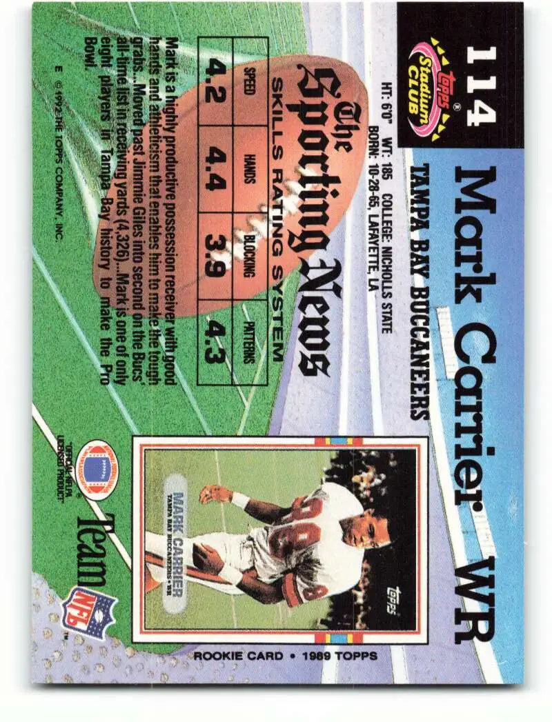 1992 Topps Stadium Club #114 Mark Carrier EX Excellent Tampa Bay Buccaneers Football Card