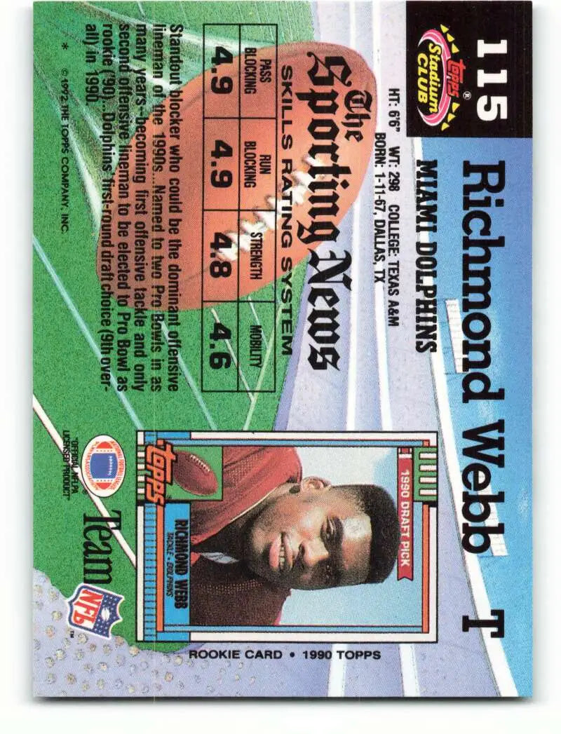 1992 Topps Stadium Club #115 Richmond Webb EX Excellent Miami Dolphins Football Card - Football Card Single