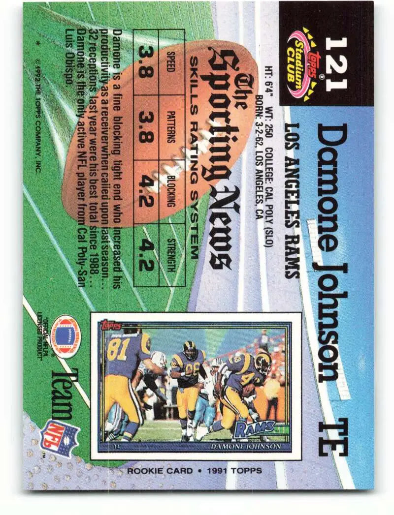 1992 Topps Stadium Club #121 Damone Johnson EX Excellent Los Angeles Rams Football Card