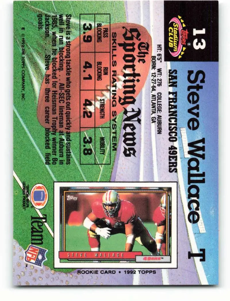 1992 Topps Stadium Club #13 Steve Wallace EX Excellent San Francisco 49ers Football Card - Football Card Single