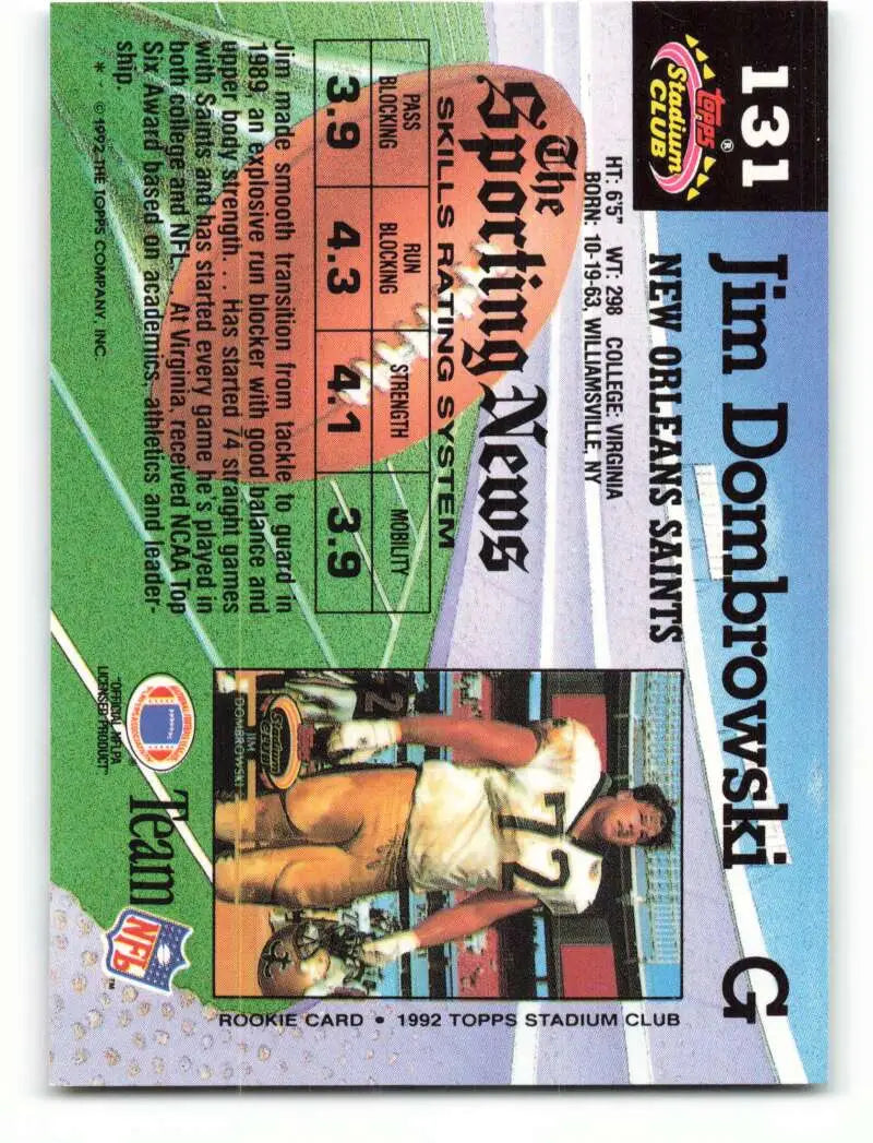 1992 Topps Stadium Club #131 Jim Dombrowski EX Excellent New Orleans Saints Football Card - Football Card Single
