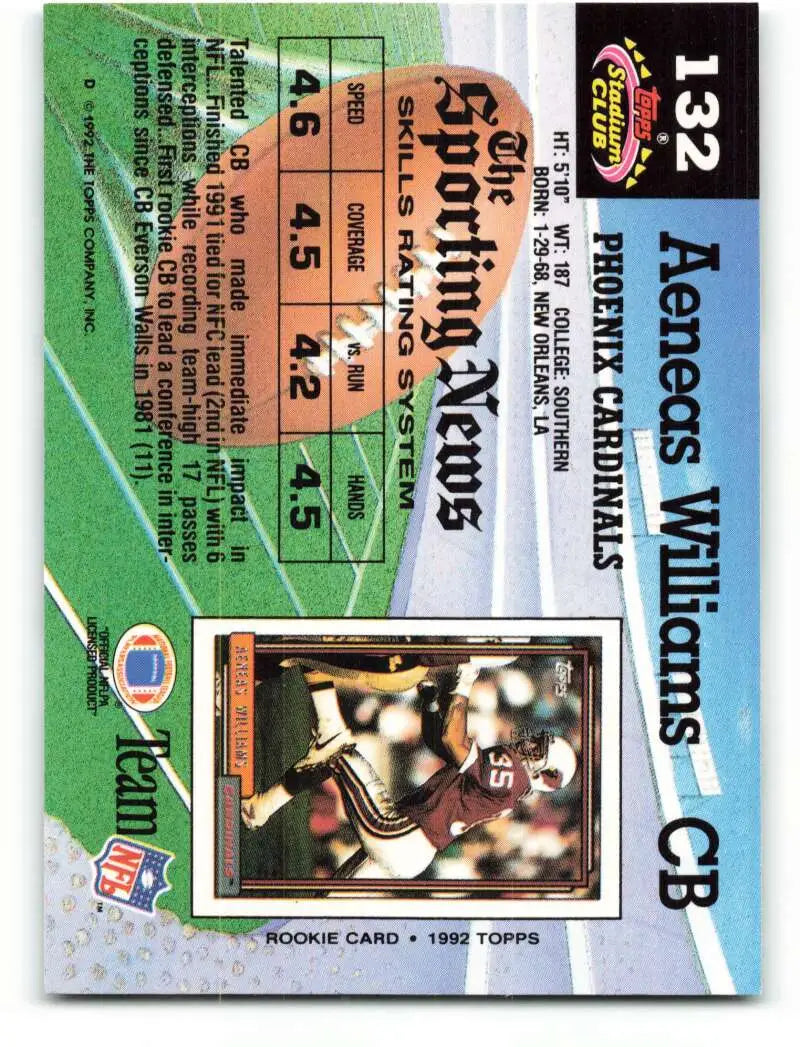 1992 Topps Stadium Club #132 Aeneas Williams EX Excellent Phoenix Cardinals Football Card - Football Card Single