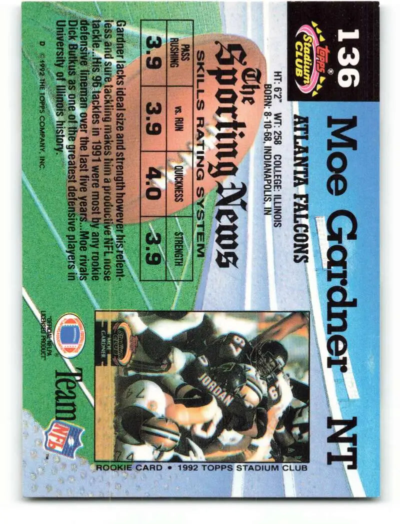 1992 Topps Stadium Club #136 Moe Gardner EX Excellent Atlanta Falcons Football Card - Football Card Single