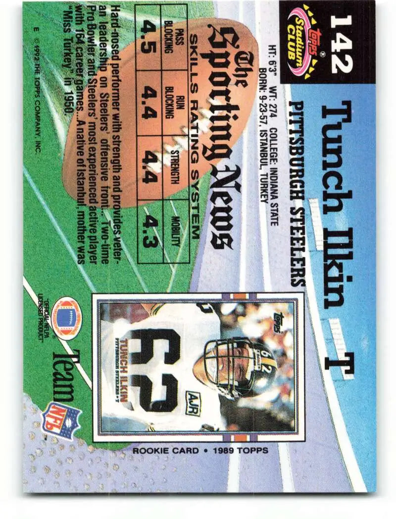 1992 Topps Stadium Club #142 Tunch Ilkin EX Excellent Pittsburgh Steelers Football Card - Football Card Single