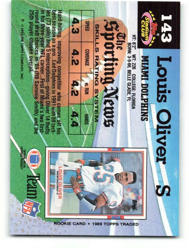 1992 Topps Stadium Club #143 Louis Oliver EX Excellent Miami Dolphins Football Card
