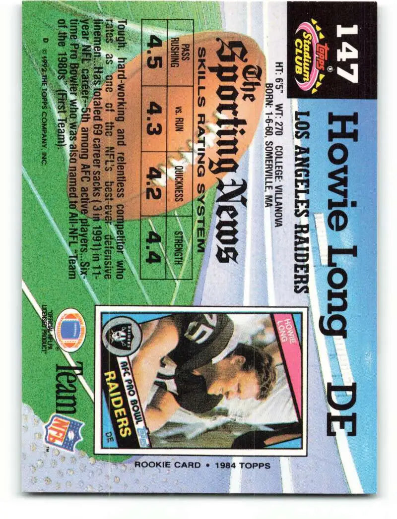 1992 Topps Stadium Club #147 Howie Long EX Excellent Los Angeles Raiders Football Card - Football Card Single
