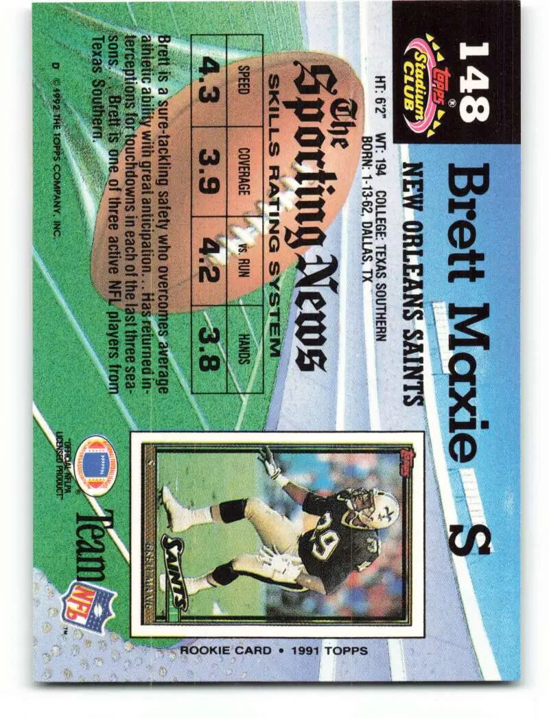 1992 Topps Stadium Club #148 Brett Maxie EX Excellent New Orleans Saints Football Card - Football Card Single