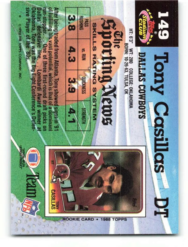1992 Topps Stadium Club #149 Tony Casillas EX Excellent Dallas Cowboys Football Card - Football Card Single