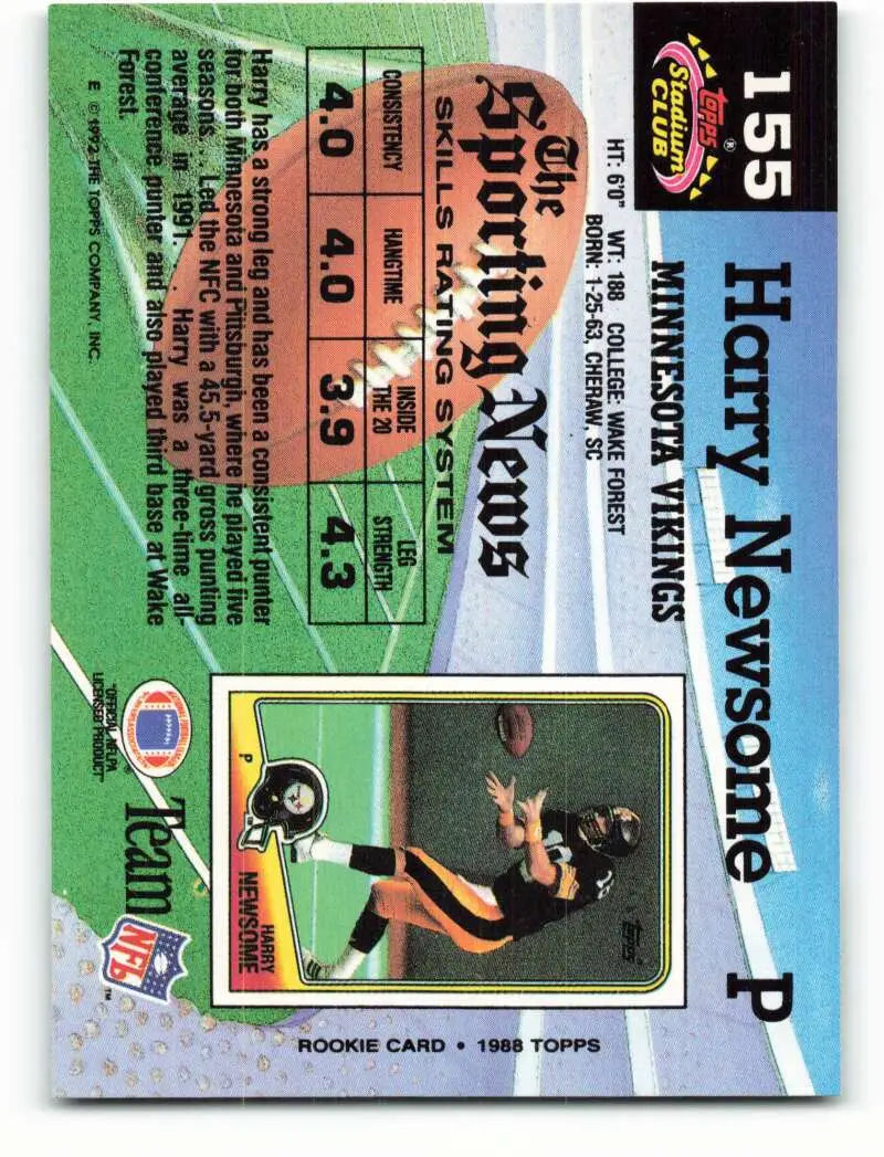 1992 Topps Stadium Club #155 Harry Newsome EX Excellent Minnesota Vikings Football Card