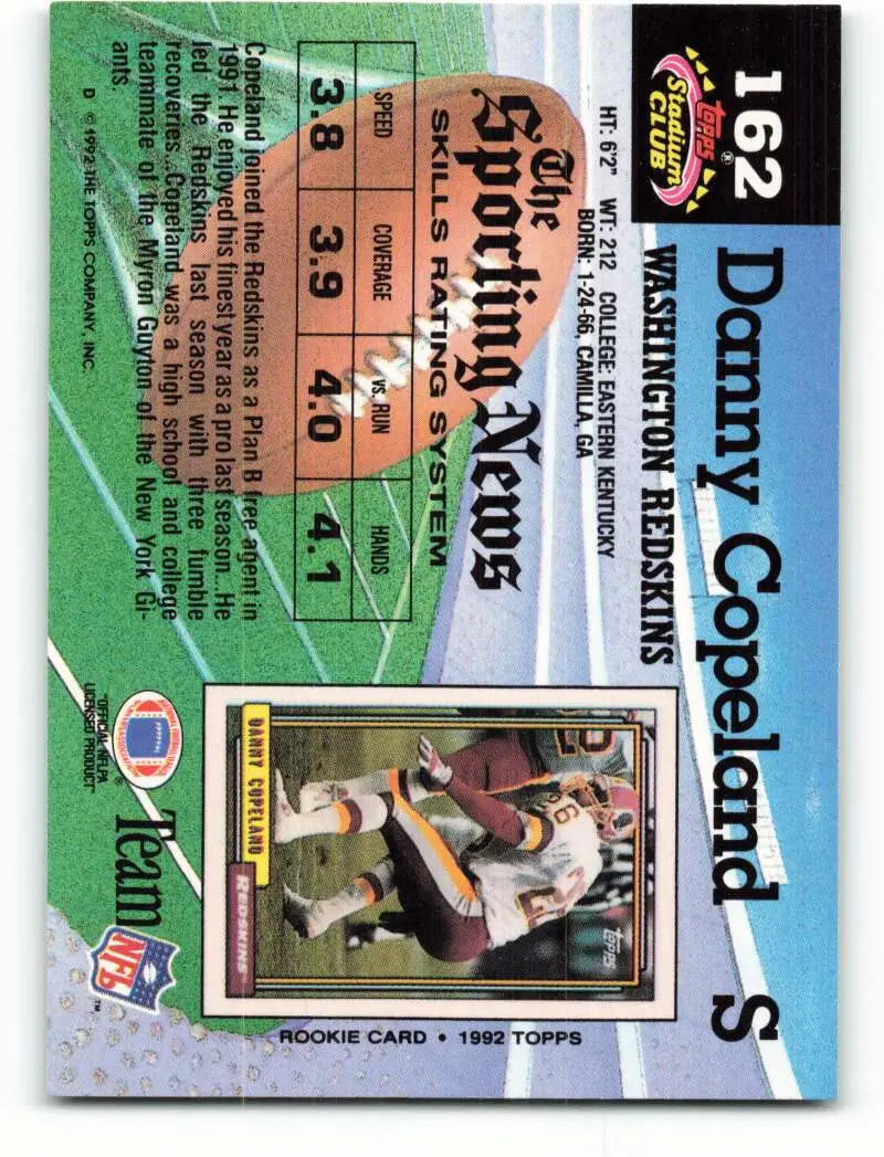 1992 Topps Stadium Club #162 Danny Copeland EX Excellent Washington Redskins Football Card