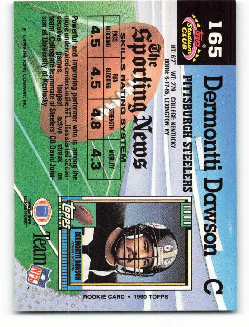 1992 Topps Stadium Club #165 Dermontti Dawson EX Excellent Pittsburgh Steelers Football Card - Football Card Single