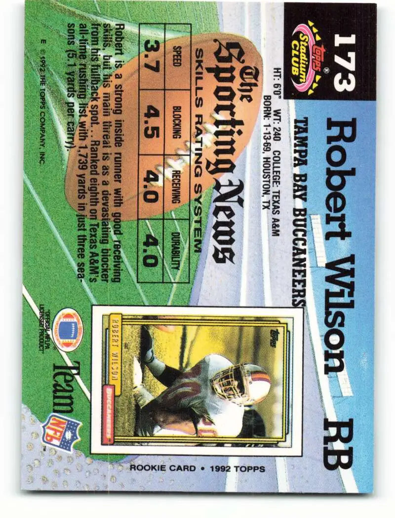 1992 Topps Stadium Club #173 Robert Wilson EX Excellent Tampa Bay Buccaneers Football Card - Football Card Single