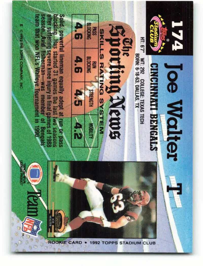 1992 Topps Stadium Club #174 Joe Walter EX Excellent RC Rookie Cincinnati Bengals Football Card - Football Card Single