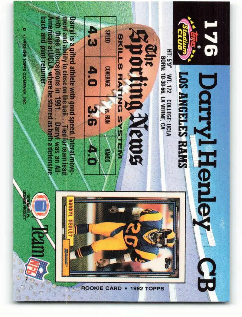1992 Topps Stadium Club #176 Darryl Henley EX Excellent Los Angeles Rams Football Card - Football Card Single