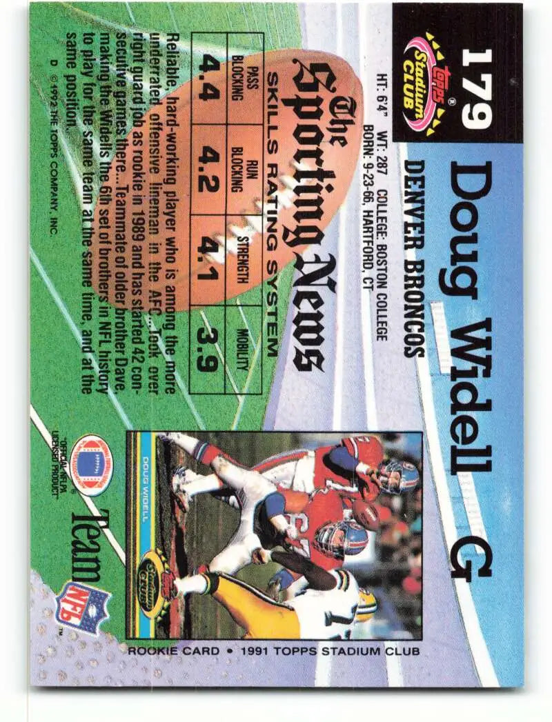 1992 Topps Stadium Club #179 Doug Widell EX Excellent Denver Broncos Football Card - Football Card Single