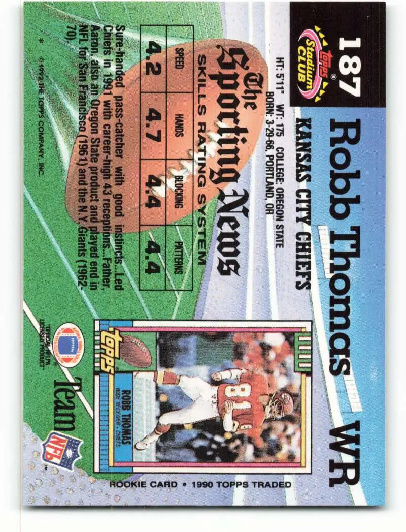 1992 Topps Stadium Club #187 Robb Thomas EX Excellent Kansas City Chiefs Football Card - Football Card Single