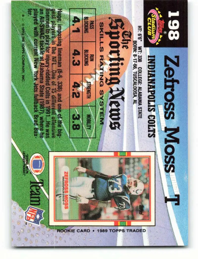 1992 Topps Stadium Club #198 Zefross Moss EX Excellent Indianapolis Colts Football Card - Football Card Single
