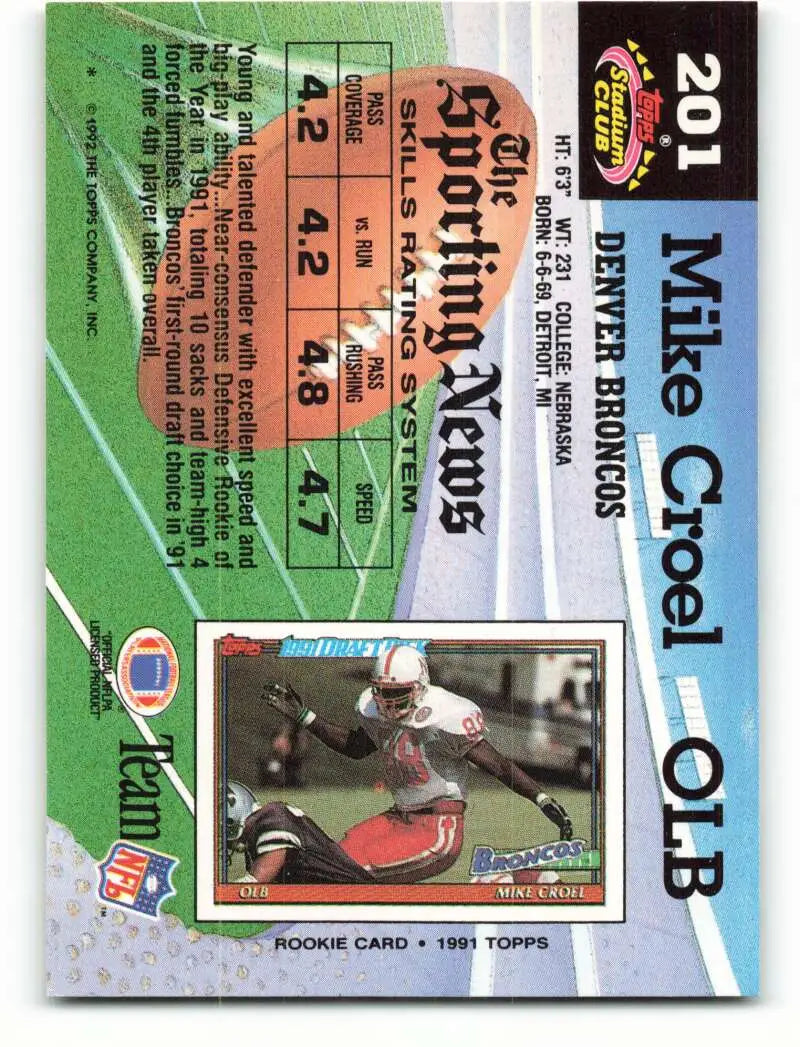 1992 Topps Stadium Club #201 Mike Croel EX Excellent Denver Broncos Football Card - Football Card Single