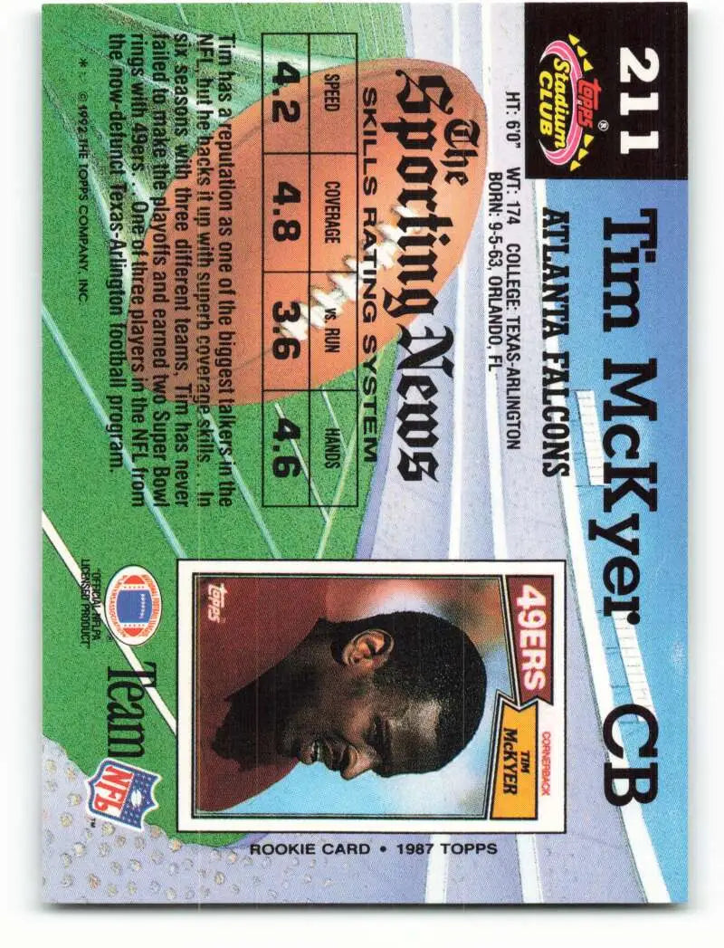 1992 Topps Stadium Club #211 Tim McKyer EX Excellent Atlanta Falcons Football Card