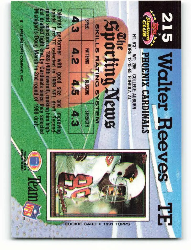 1992 Topps Stadium Club #215 Walter Reeves EX Excellent Phoenix Cardinals Football Card - Football Card Single