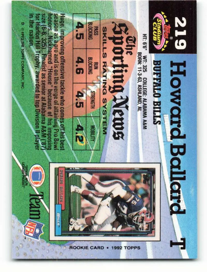 1992 Topps Stadium Club #219 Howard Ballard EX Excellent Buffalo Bills Football Card - Football Card Single