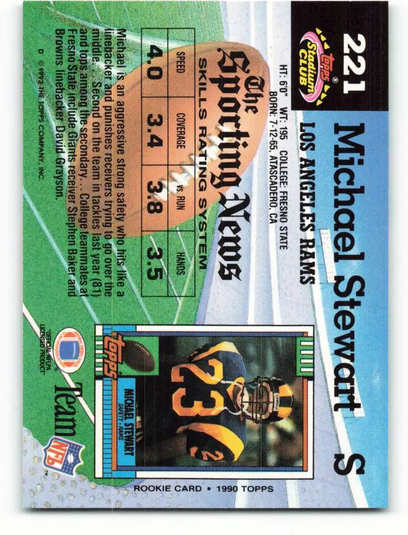 1992 Topps Stadium Club #221 Michael Stewart EX Excellent Los Angeles Rams Football Card - Football Card Single