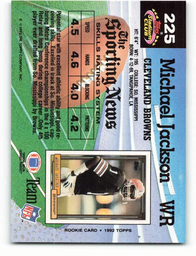 1992 Topps Stadium Club #225 Michael Jackson EX Excellent Cleveland Browns Football Card - Football Card Single