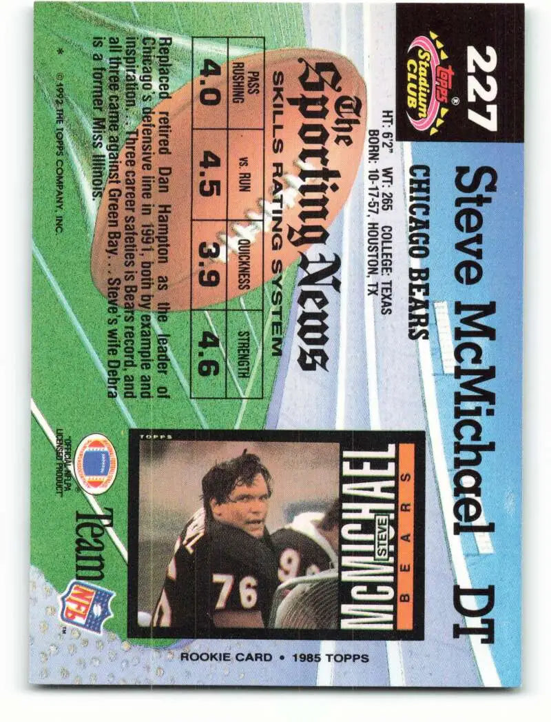 1992 Topps Stadium Club #227 Steve McMichael EX Excellent Chicago Bears Football Card - Football Card Single