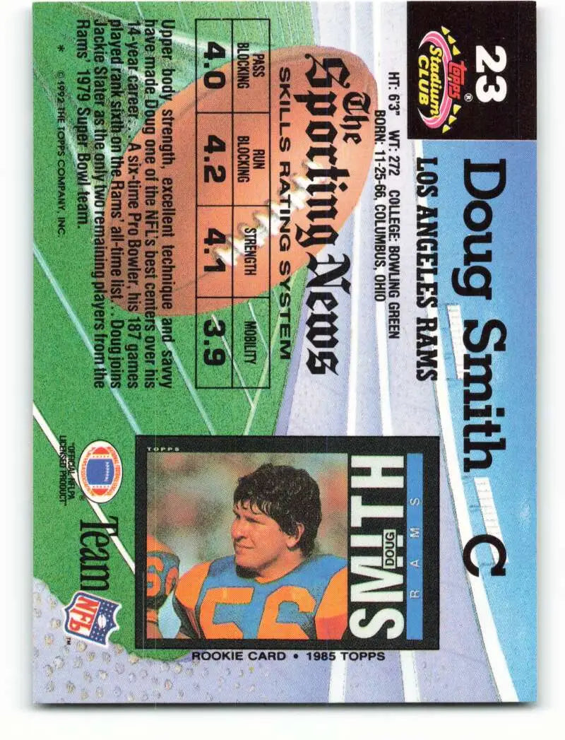 1992 Topps Stadium Club #23 Doug Smith EX Excellent Los Angeles Rams Football Card - Football Card Single