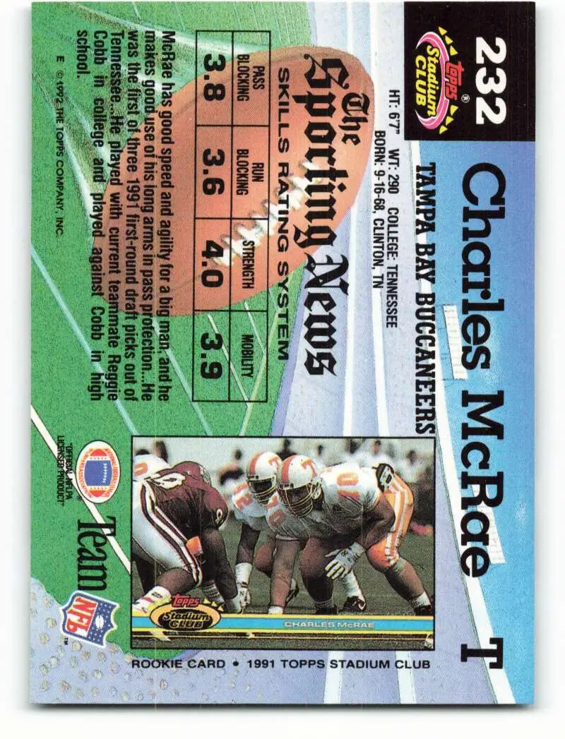 1992 Topps Stadium Club #232 Charles McRae EX Excellent Tampa Bay Buccaneers Football Card - Football Card Single