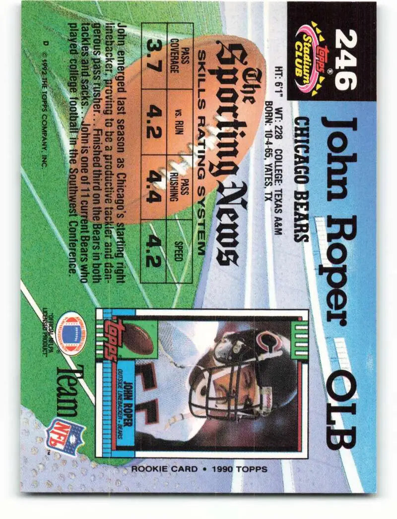 1992 Topps Stadium Club #246 John Roper EX Excellent Chicago Bears Football Card - Football Card Single