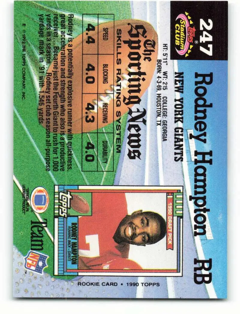 1992 Topps Stadium Club #247 Rodney Hampton EX Excellent New York Giants Football Card - Football Card Single