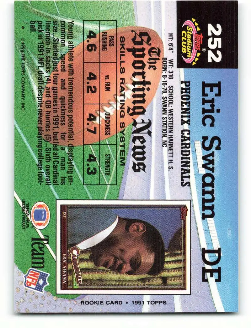 1992 Topps Stadium Club #252 Eric Swann EX Excellent Phoenix Cardinals Football Card - Football Card Single