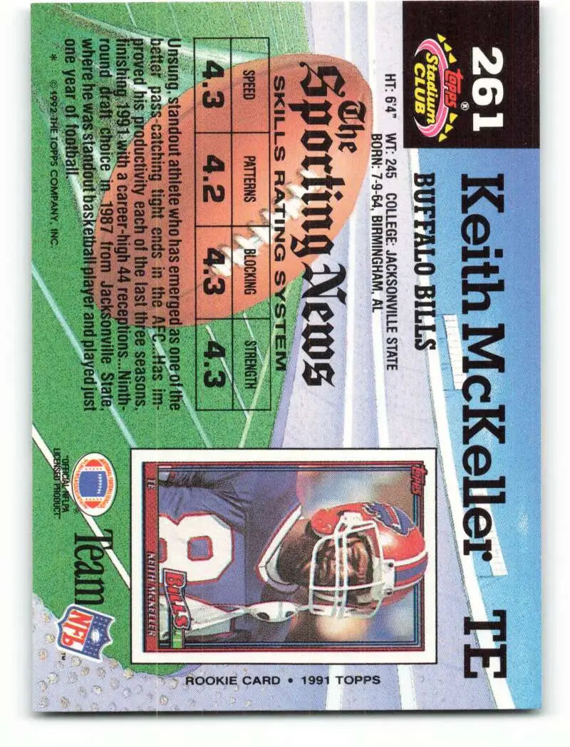 1992 Topps Stadium Club #261 Keith McKeller EX Excellent Buffalo Bills Football Card - Football Card Single