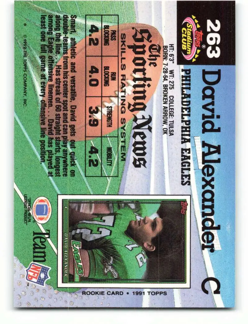 1992 Topps Stadium Club #263 David Alexander EX Excellent Philadelphia Eagles Football Card - Football Card Single