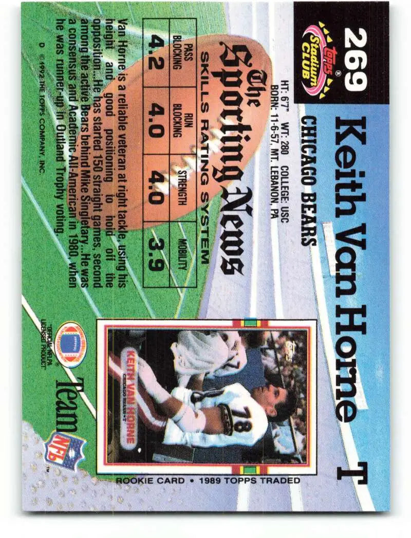1992 Topps Stadium Club #269 Keith Van Horne EX Excellent Chicago Bears Football Card - Football Card Single