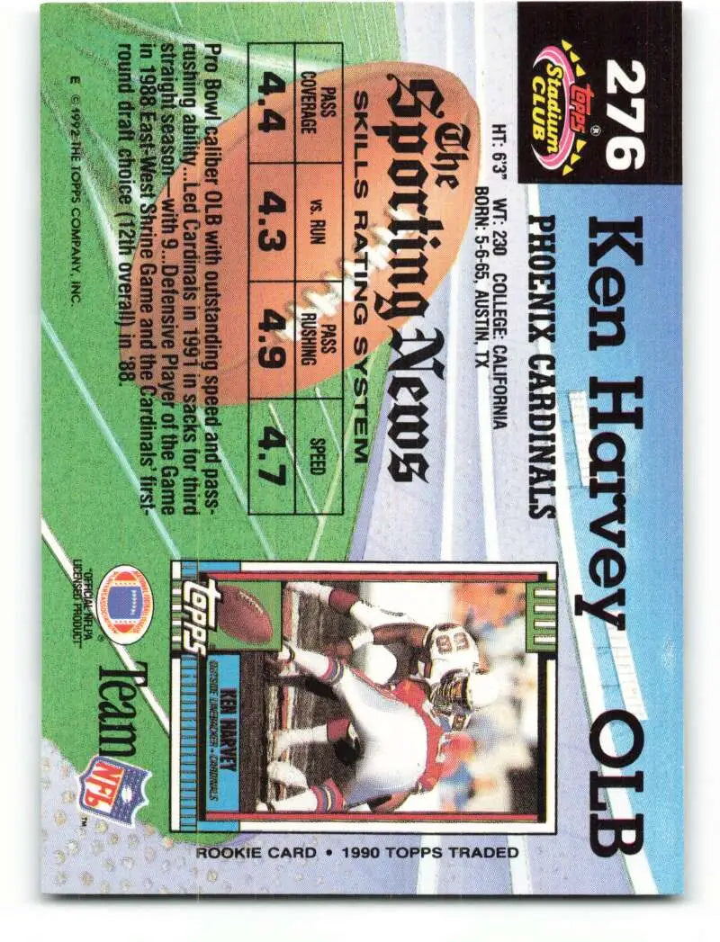 1992 Topps Stadium Club #276 Ken Harvey EX Excellent Phoenix Cardinals Football Card - Football Card Single