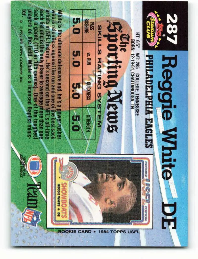 1992 Topps Stadium Club #287 Reggie White EX Excellent Philadelphia Eagles Football Card - Football Card Single