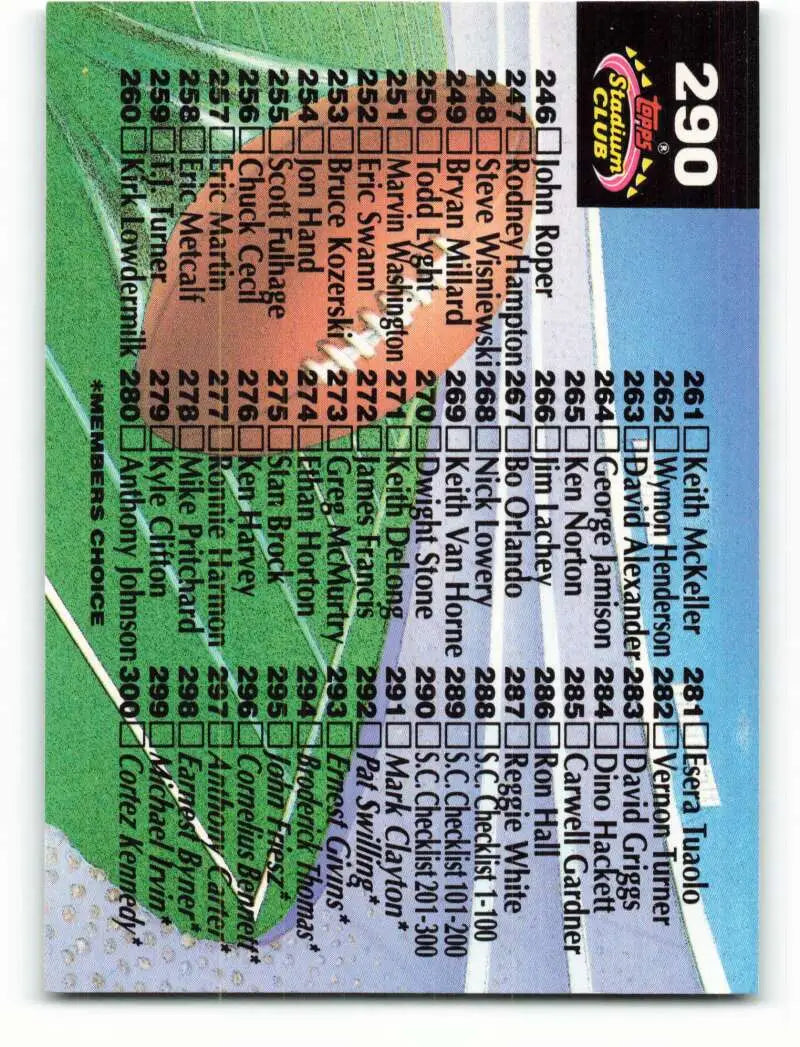 1992 Topps Stadium Club #290 Checklist 201-300 EX Excellent Football Card - Football Card Single