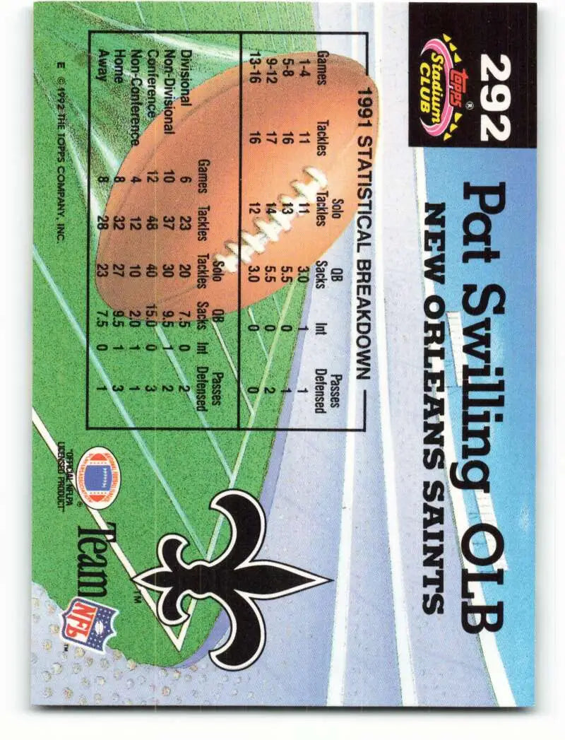 1992 Topps Stadium Club #292 Pat Swilling EX Excellent New Orleans Saints Football Card - Football Card Single