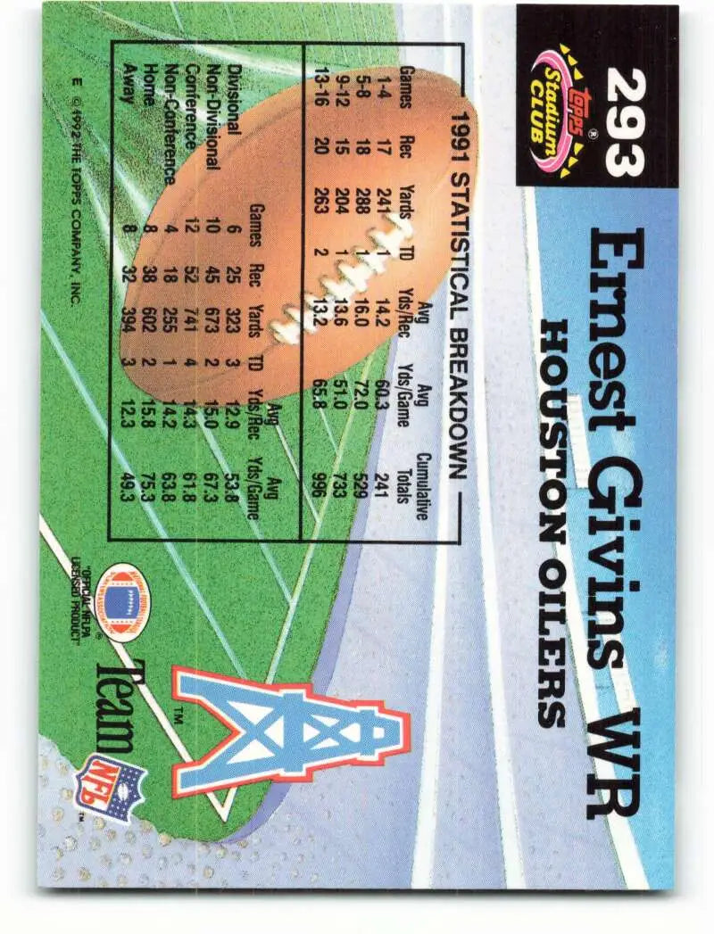1992 Topps Stadium Club #293 Ernest Givins EX Excellent Houston Oilers Football Card - Football Card Single